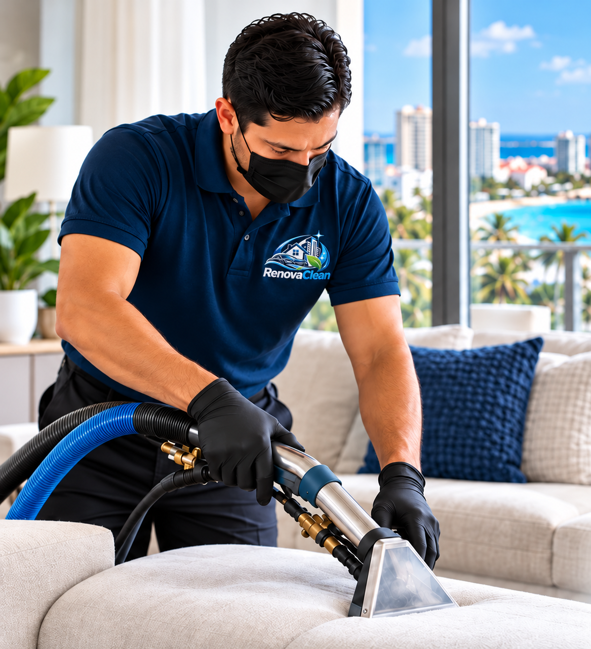 Material promocional de Renova Clean: limpieza de un sillón